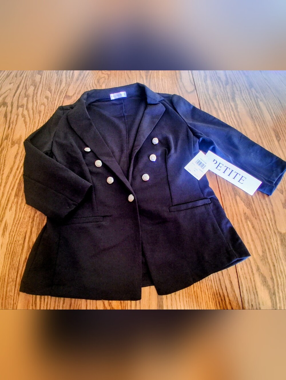 NWT Petite Ladies Black Jacket By Retrology. Gold Buttons Sz PM MSRP $52.